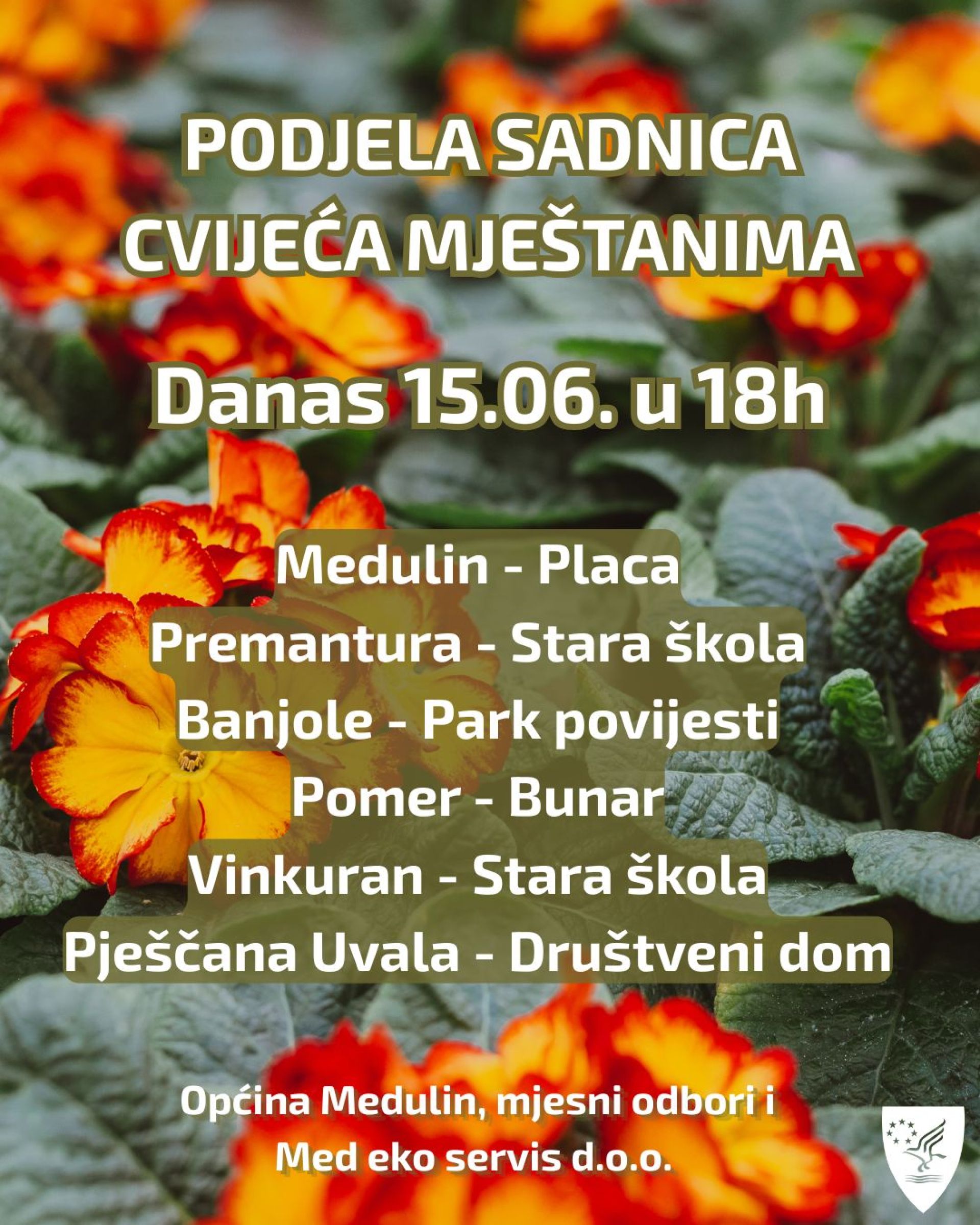 Podjela cvijeća mještanima svih naselja – danas 15.06. od 18 sati
